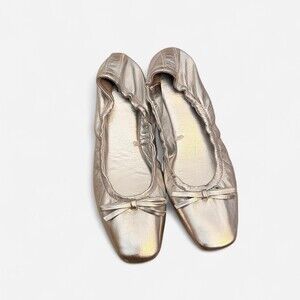 Zara Silver Metallic Ballet Flats with Bow Size 8